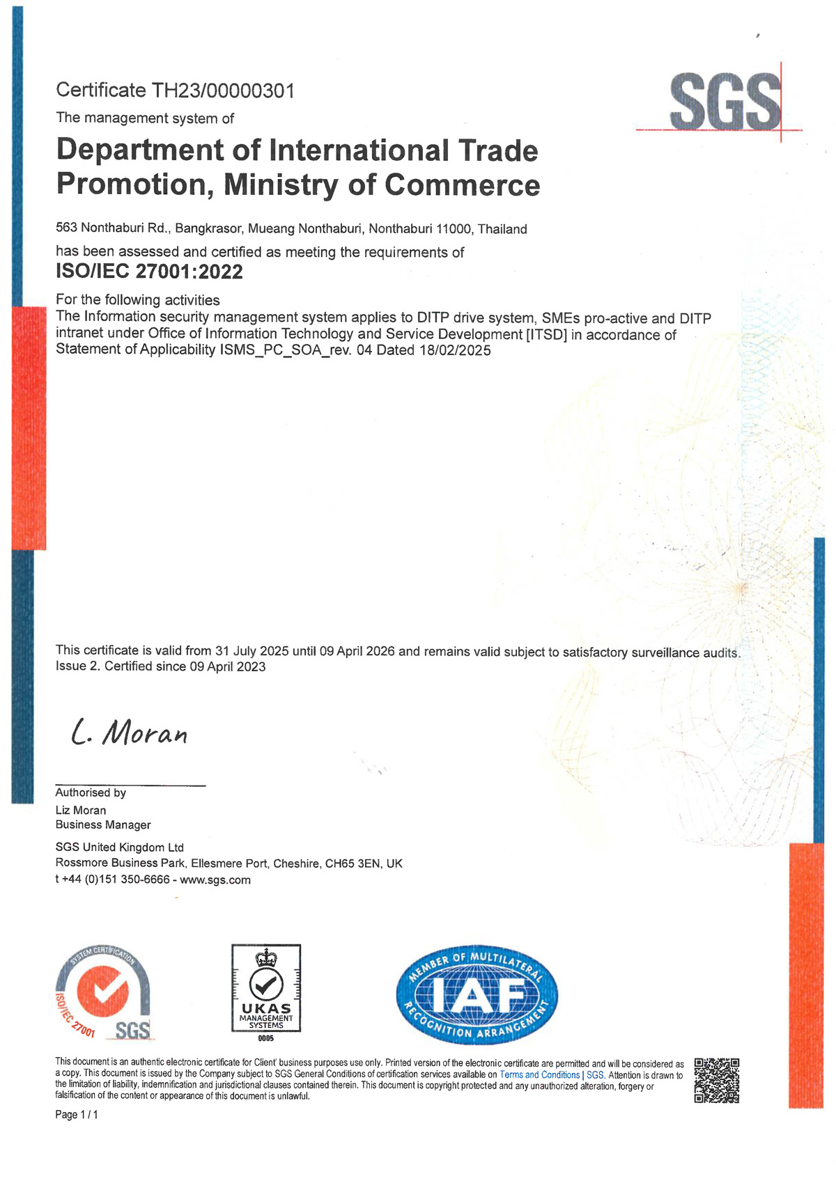 CERTIFICATION ISO27001 DITP